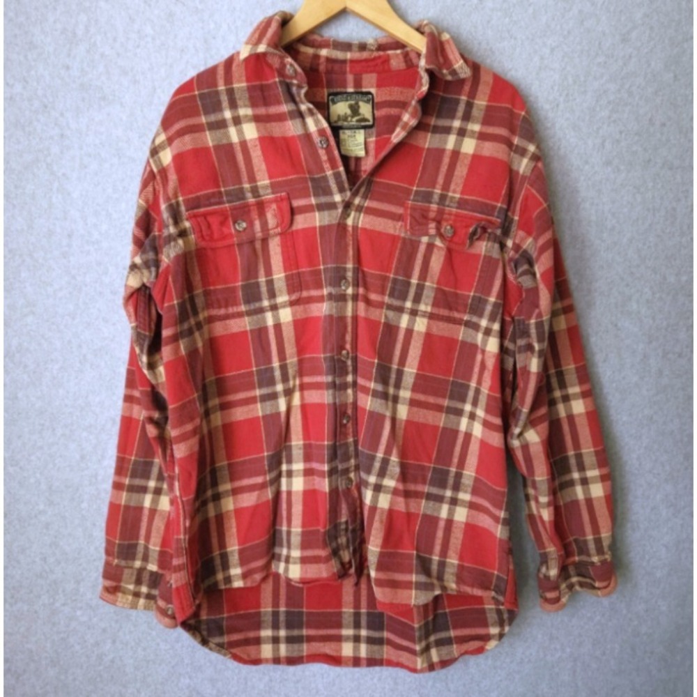 Field & Stream‎ Chamois Flannel Shirt Men's XL Tall Red Brown Plaid Button Down